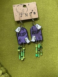 Image 2 of rip tombstone ghost halloween beaded earrings