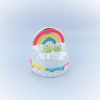 Image 4 of Happy frogs sitting on glow in dark rainbow and holographic cloud jewelry box 