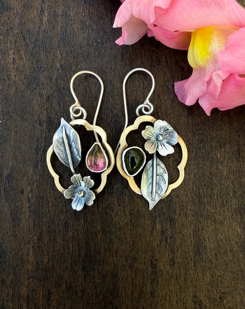Image of First Blooms of Spring Cherry Blossom Mismatch Asymmetrical Earrings