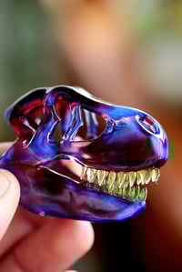 Image 1 of Blueberry T-Rex skull pendant (exp blue Phoenix with illuminati teeth.