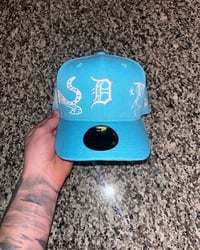 Image 2 of  AQUA BLUE DETRIOT TIGERS CUSTOM FITTED CAP