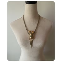 Image 5 of Fringed Solid Brass Tube Vessel - Faceted Green Serpentine 