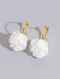 Image 1 of White Rose Hanging Earrings 