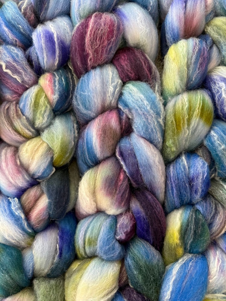 Cottage Garden, on Big Cozy Sock: 80% USA Targhee, 10% Bamboo, 10% Tussah Silk