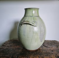 Image 3 of Handled Vase in matte JADE