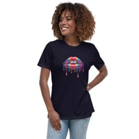 Image 2 of Women's Relaxed T-Shirt, Rainbow Lips Dripping Paint Retro Tee