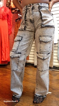 Image 4 of Black stone washed cargo jeans .