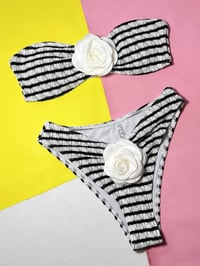 Image 1 of 3D Rose Striped Bandeau Bikini