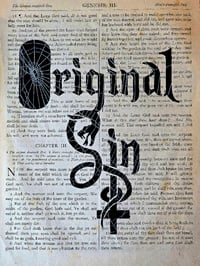 Image 2 of "Original Sin" 1800s Bible Page & Preseved Web 