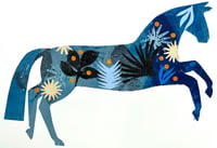 Image 1 of Bruce , a blue monoprinted horse with collage elements 