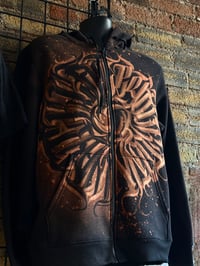 Image 1 of “Create Your Own Way“ Gothic calligraphy bleach art on unisex zip-up hoodie - size L - 1of1