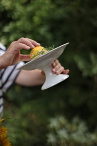 Image 4 of Schale fuer Obst, mit Fuss und feinem, hellblau und goldenem Rand, Porzellan