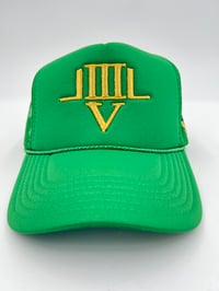 Image 1 of LVL3 NYC GREEN & GOLD TRUCKER HAT 