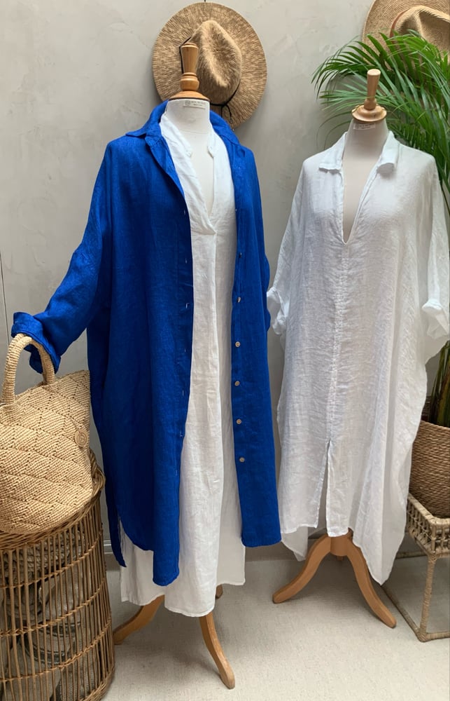 Image of Robe chemisier en lin HéRA Bleu Mykonos