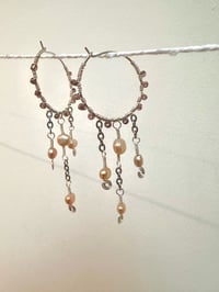 Image 1 of Lilac and freshwater pearl hoops 