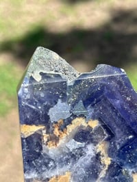 Image 5 of Blue, Green, Purple Fluorite With Pyrite Inclusions Polished Tower #2829
