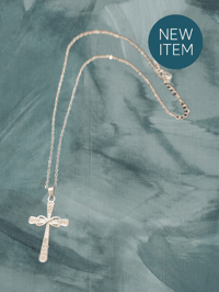 Cross Necklace - silver, faux diamonds