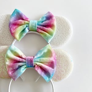 Image of Mouse Ears with Rainbow Velvet Tie Dye Bow