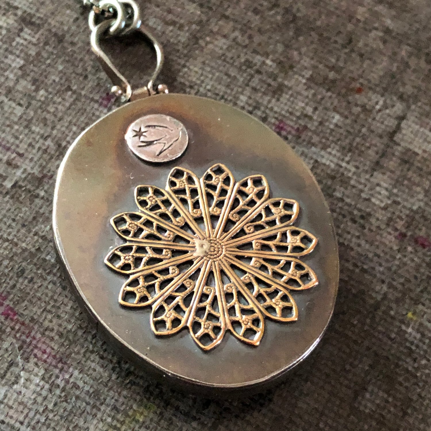 Image of Pink Tourmaline, Quartz, & Brass Filigree Necklace