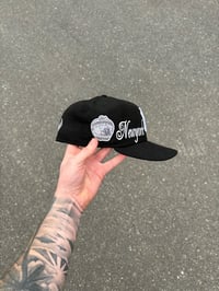 Image 5 of BLACK AND WHITE SCRIPT NEW YORK YANKEES CUSTOM FITTED CAP