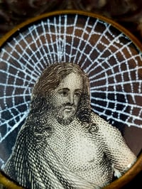 Image 2 of Vintage Brooches- 1800's bible page & preserved baby spider webs - D