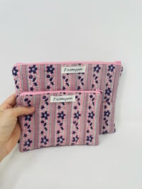 Image 1 of Duo de pochettes petit et moyen format coton indien matelassé rose et violet