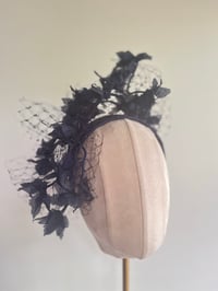 Image 2 of Navy organza flowers & veiling headpiece