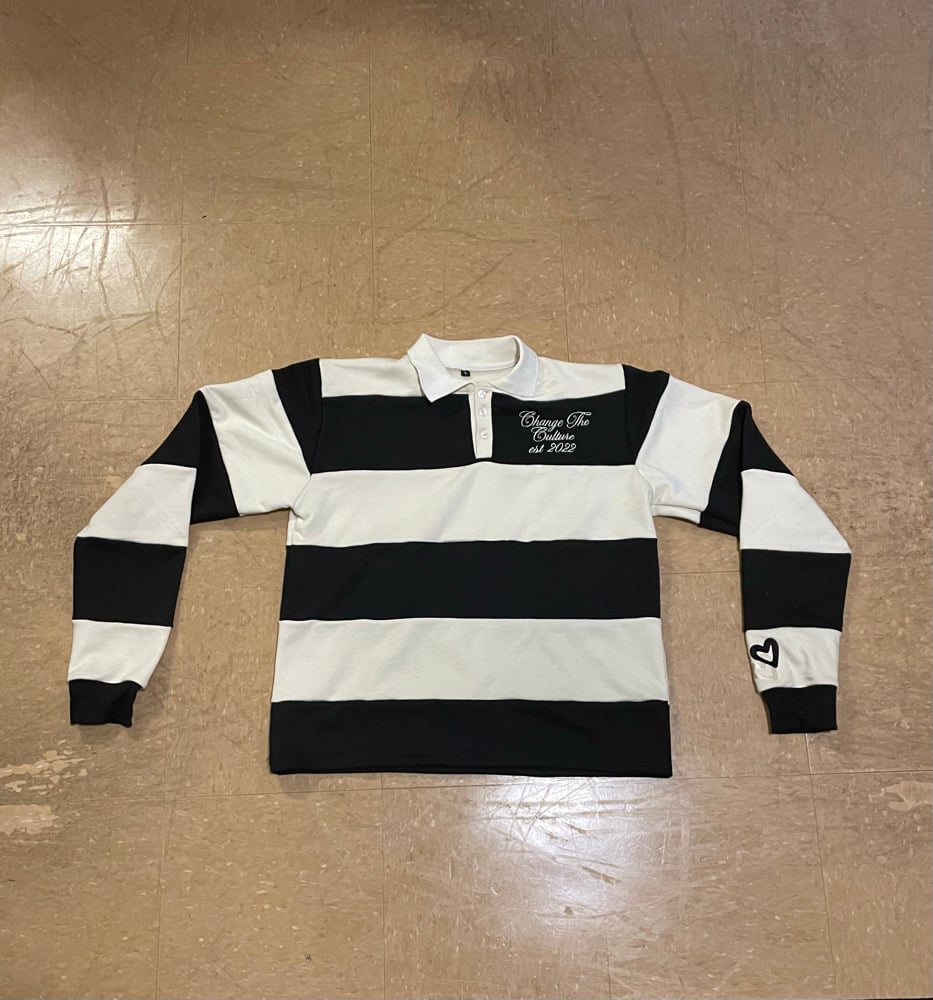 Image of Black and Cream Rugby Polo Shirt 