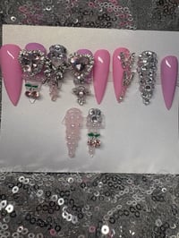 Image 1 of Pink Stiletto hearts &  Butterflys gel press on nails