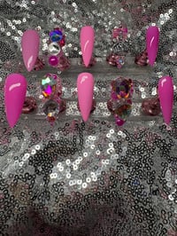 Image 1 of  Pink queens stiletto press on nails