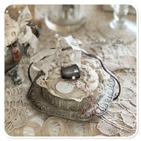 Image 4 of Handmade pin cushion on a vintage silver style sugar dish with a glass base