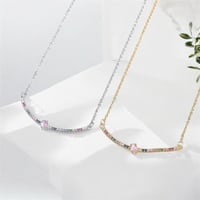 Image 1 of Stainless Steel Bar Pendant Necklace with Cubic Zirconia 