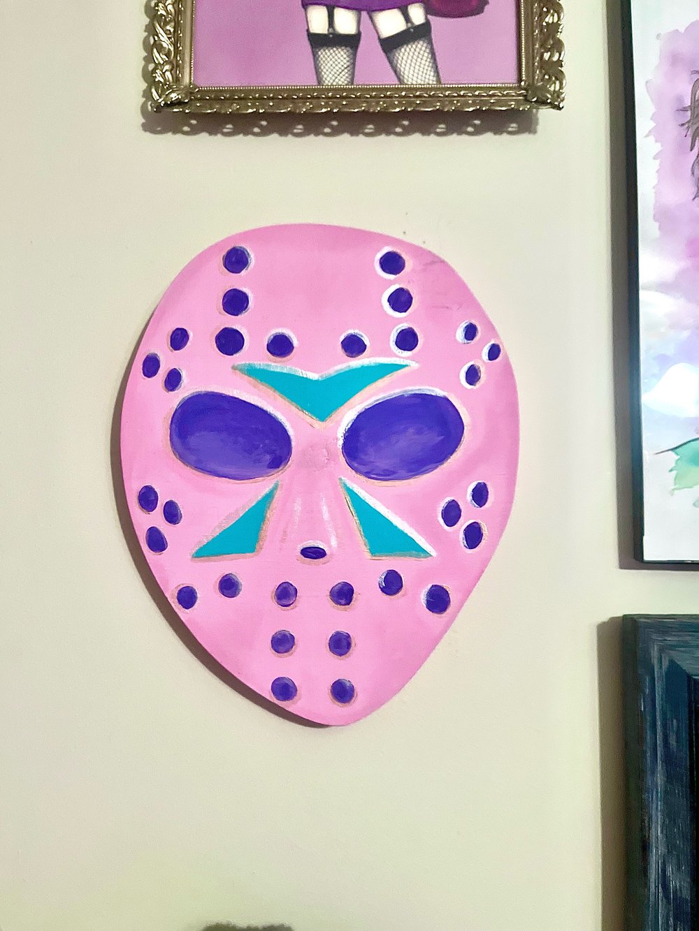 Image of Hand Cut ~ Hand Painted Pastel Wood Jason Mask