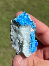 Image 11 of Cyanotrichite On Green Fluorite Matrix Specimen | Guizhou China #2925