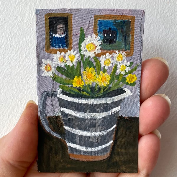 Image of striped grey jug with summer wild flowers