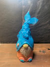 Bubble Gum Speckled Blue and Coral Ceramic Decorative Fishing Gnome Incense Burner 