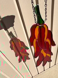 Image 3 of Large Stained Glass chili Pepper Suncatcher - Red & Orange Pepper Hanging Kitchen Window Art