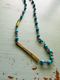 Image 2 of faceted Tibetan turquoise necklace with 14k gold bar pendant by peaces of indigo