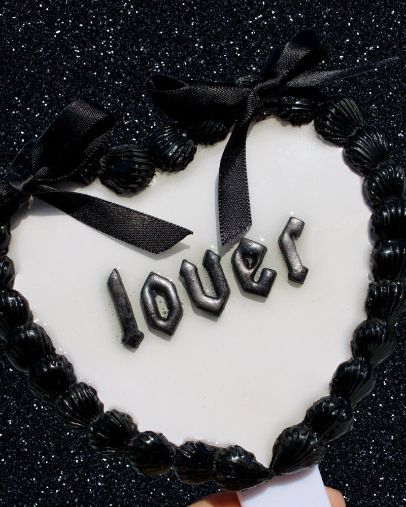 Image of White and Black VDay Cake Handheld Mirror