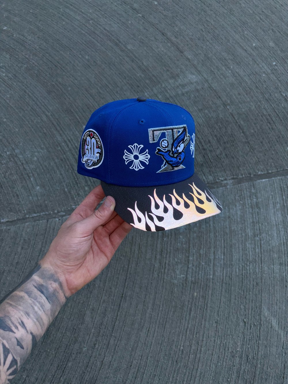 Image of TRI TONE 3M FLAME TORONTO BLUE JAYS CUSTOM FITTED CAPS