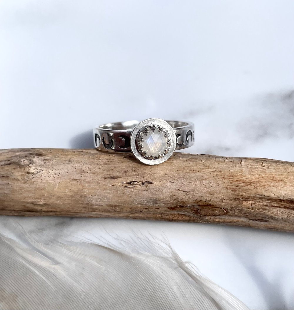 Handmade Sterling Silver Moonstone Moon Ring