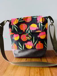 Image 1 of Fabric Shoulder Bag - Pomegranates on Black Fabric