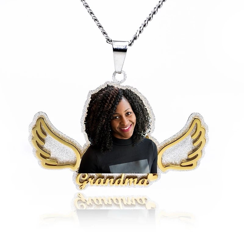 Image of Memorial Angle Wing Custom Photo Necklace 