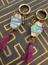 Image 2 of Abalone inlay tassel tunnel earrings