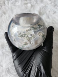Image 5 of Handmade Resin Tea Light Sphere with Moss Agate Crystal | 3 inch - 2 Styles