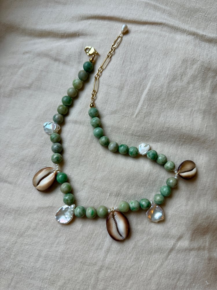 Image of Peace jasper cowry necklace 