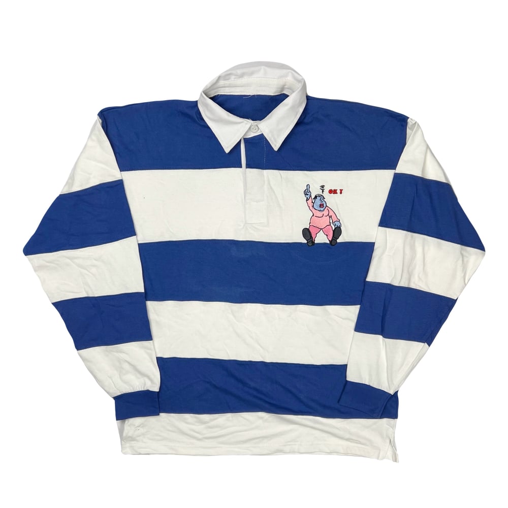 Image of Unreleased embroidered rugby shirt (Blue & White)