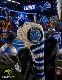 Image 1 of Detroit Lions custom Golf Club Cover hand knit logo NFL fan  gift