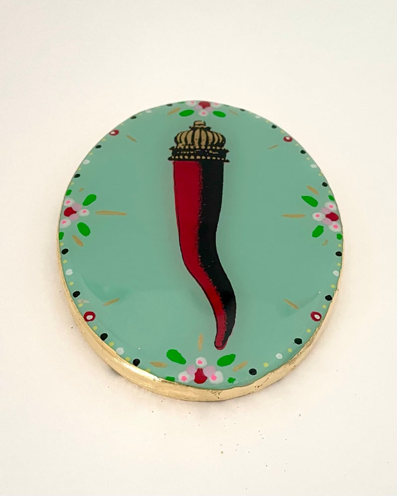Image of Cornicello Oval Aqua/Red