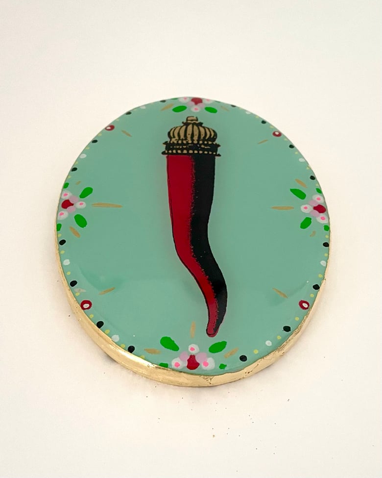 Image of Cornicello Oval Aqua/Red